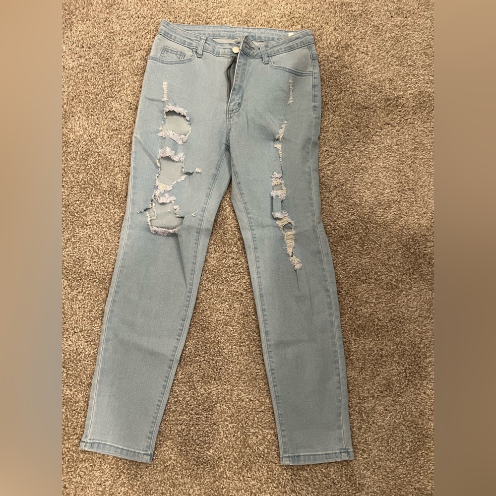 SHEIN Blue Skinny Distressed Jeans